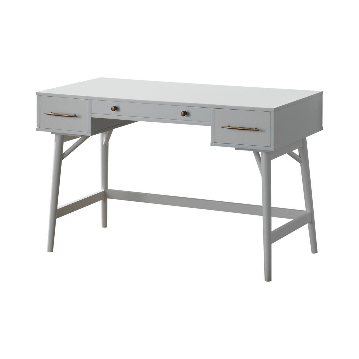 Wooden Writing Desk With 3 Drawers And Tapered Legs, White- Saltoro Sherpi