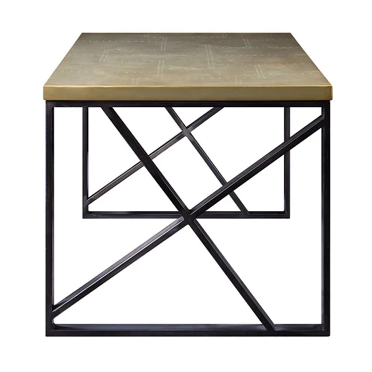 Wooden Desk With X Framed Metal Side Panel Support, Black And Gold- Saltoro Sherpi