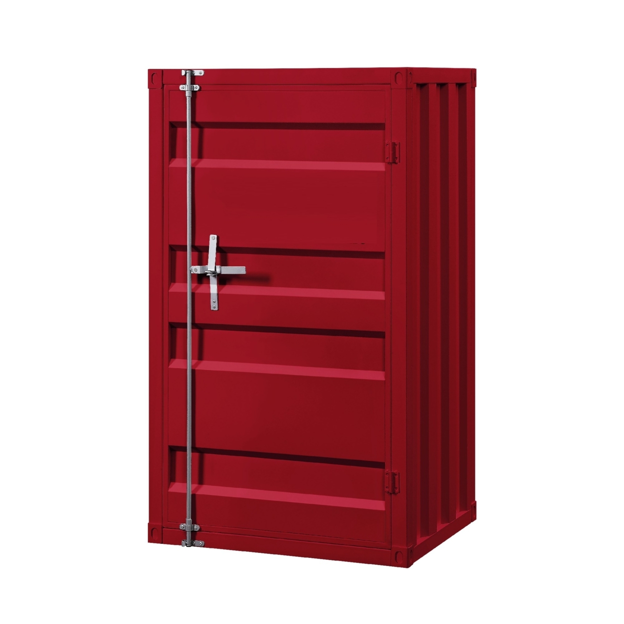 Industrial Style Metal Base Single Door Chest With Slated Pattern, Red- Saltoro Sherpi