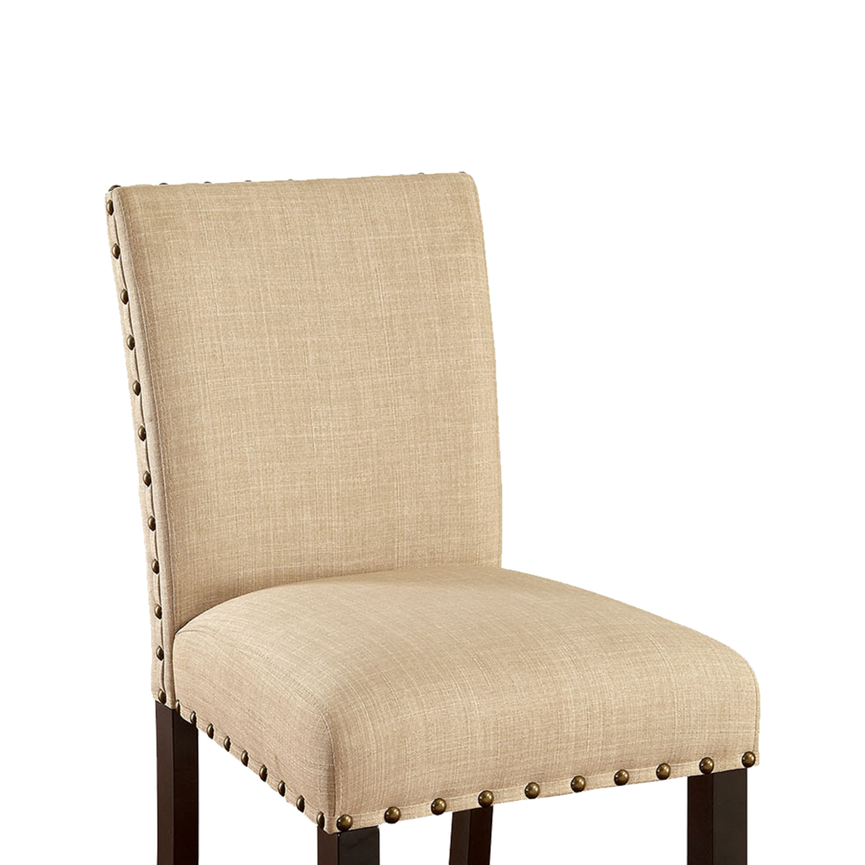 Fabric Upholstered Solid Wood Counter Height Chair With Nail Head Trim, Pack Of Two, Beige And Brown- Saltoro Sherpi