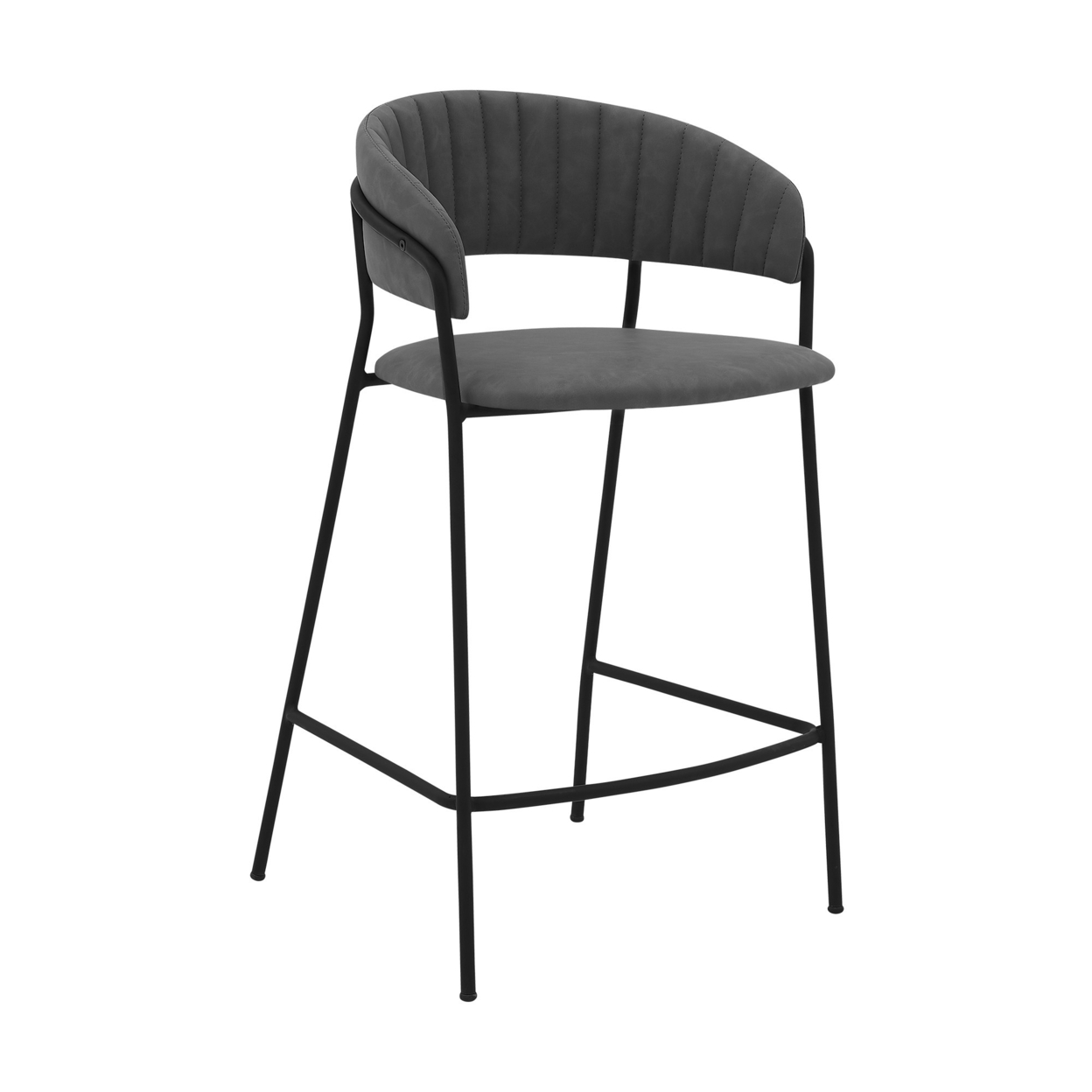 26 Inch Leatherette Seat Counter Height Barstool,Gray And Black- Saltoro Sherpi