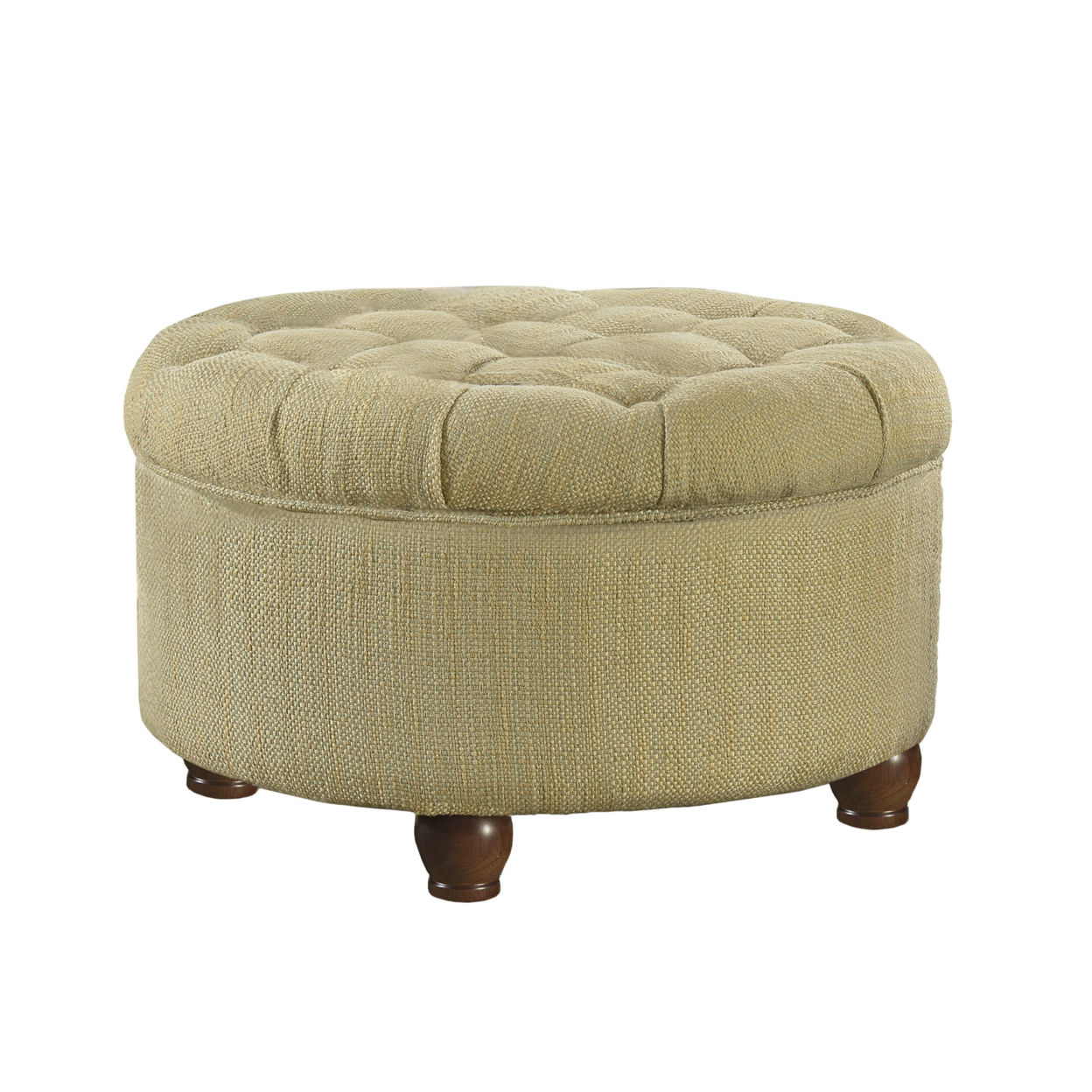 Fabric Upholstered Wooden Ottoman With Tufted Lift Off Lid Storage, Beige And Brown- Saltoro Sherpi