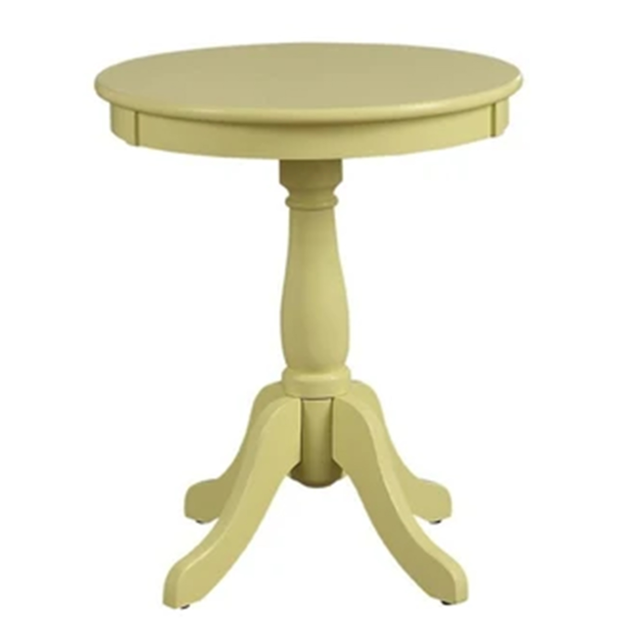 Traditional Style Wooden Round Side Table With Turned Pedestal Base, Yellow- Saltoro Sherpi