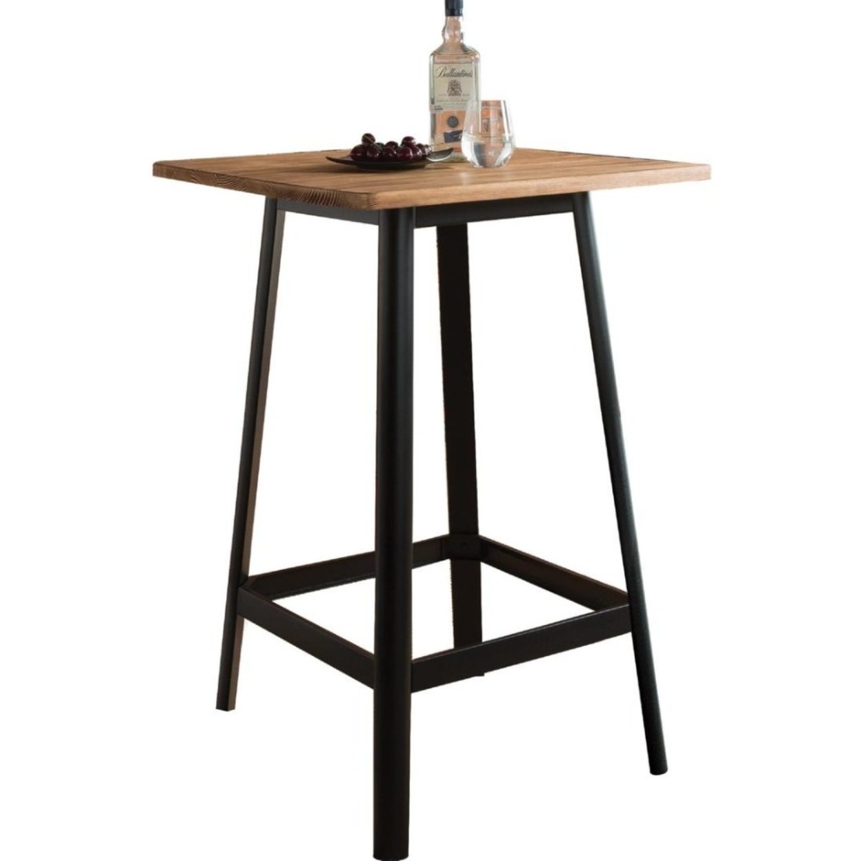 Transitional Square Shaped Wooden Bar Table With Metal Base, Black And Brown- Saltoro Sherpi