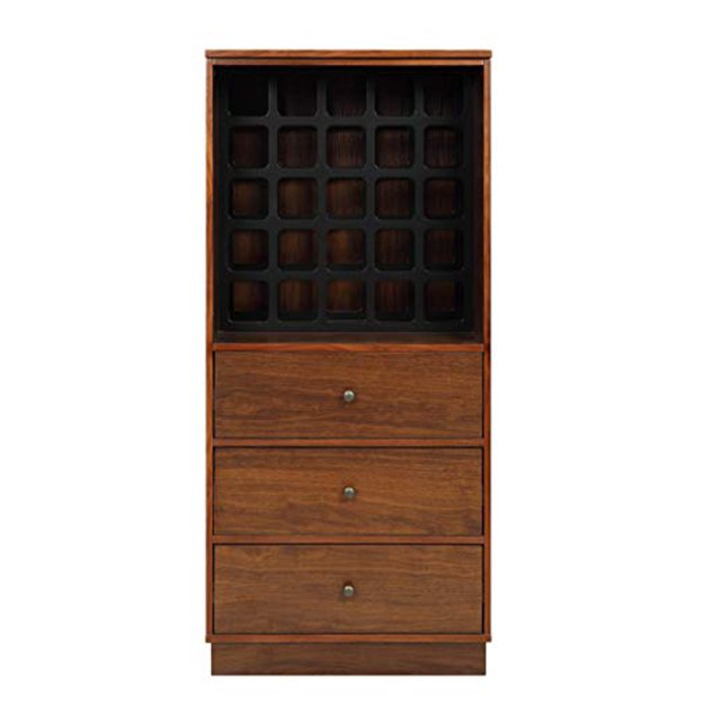 Wooden Wine Cabinet With Wine Bottle Rack And Three Drawers, Brown And Black- Saltoro Sherpi