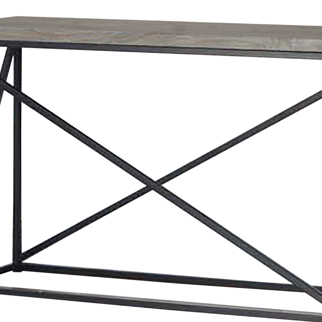 Industrial Style Minimal Sofa Table With Wooden Top And Metallic Base, Sonoma Gray- Saltoro Sherpi