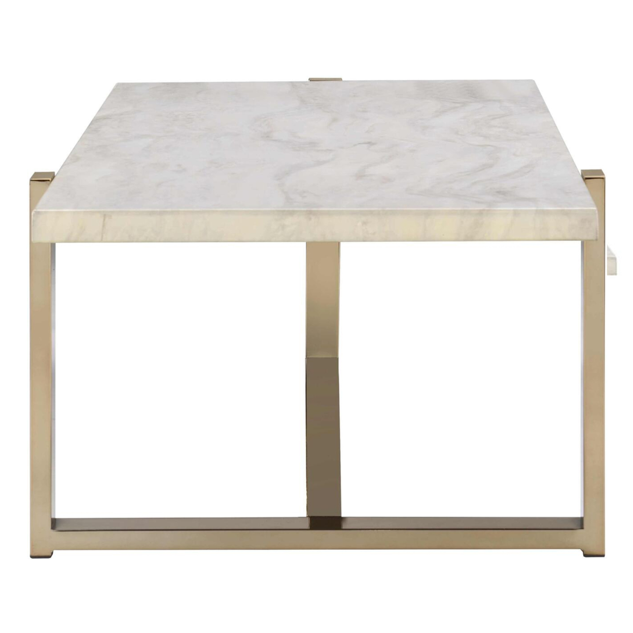 Modern Metal Framed Coffee Table With Faux Marble Top, White And Gold- Saltoro Sherpi