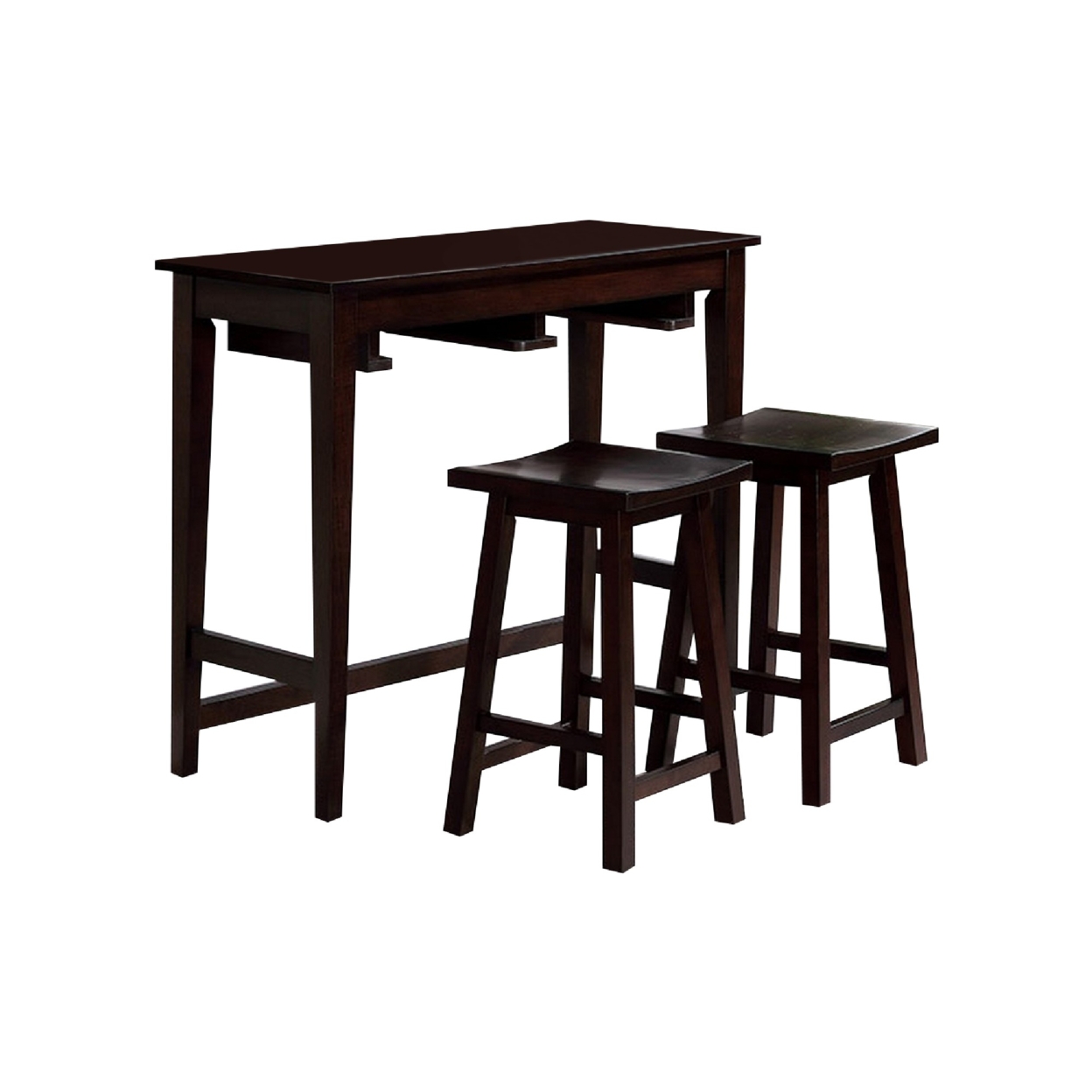 3 Piece Bar Table Set With Contoured Seat, Espresso Brown- Saltoro Sherpi