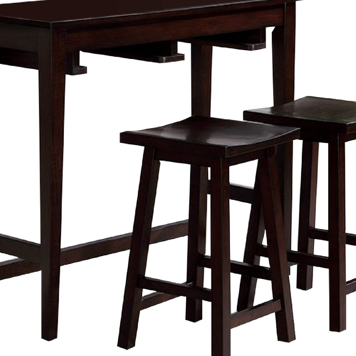 3 Piece Bar Table Set With Contoured Seat, Espresso Brown- Saltoro Sherpi