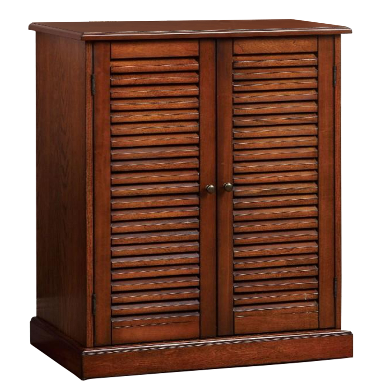 Double Door Solid Wood Shoe Cabinet With Blocked Panel Feet, Brown- Saltoro Sherpi