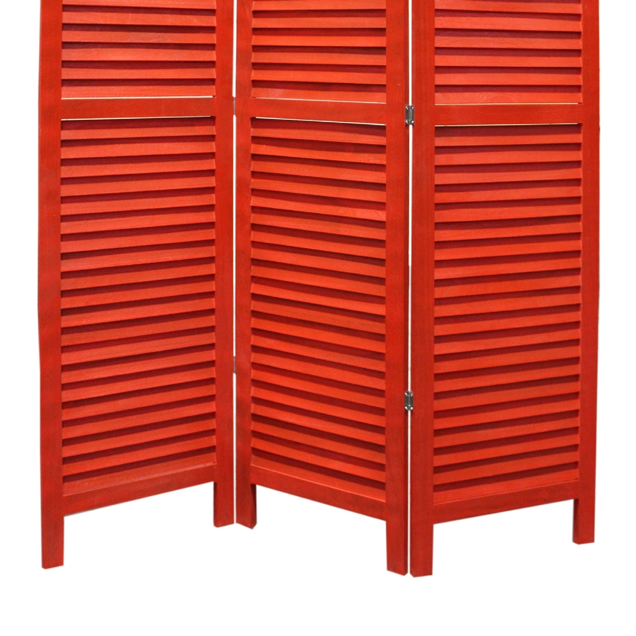 3 Panel Foldable Wooden Shutter Screen With Straight Legs, Red- Saltoro Sherpi
