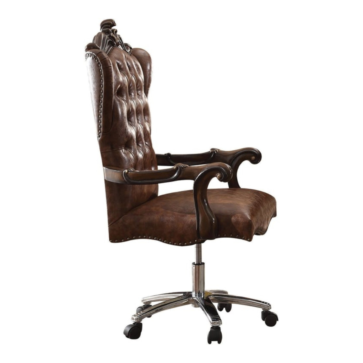 Faux Leather Upholstered Wooden Executive Chair With Swivel, Cherry Oak Brown- Saltoro Sherpi