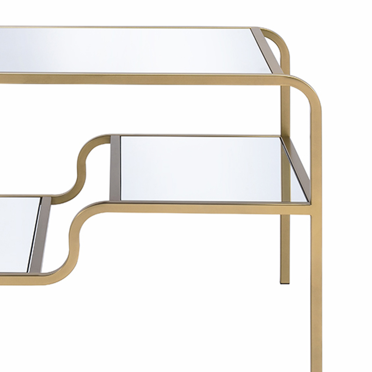 Metal Framed Mirror End Table With Tiered Shelves, Gold And Clear- Saltoro Sherpi