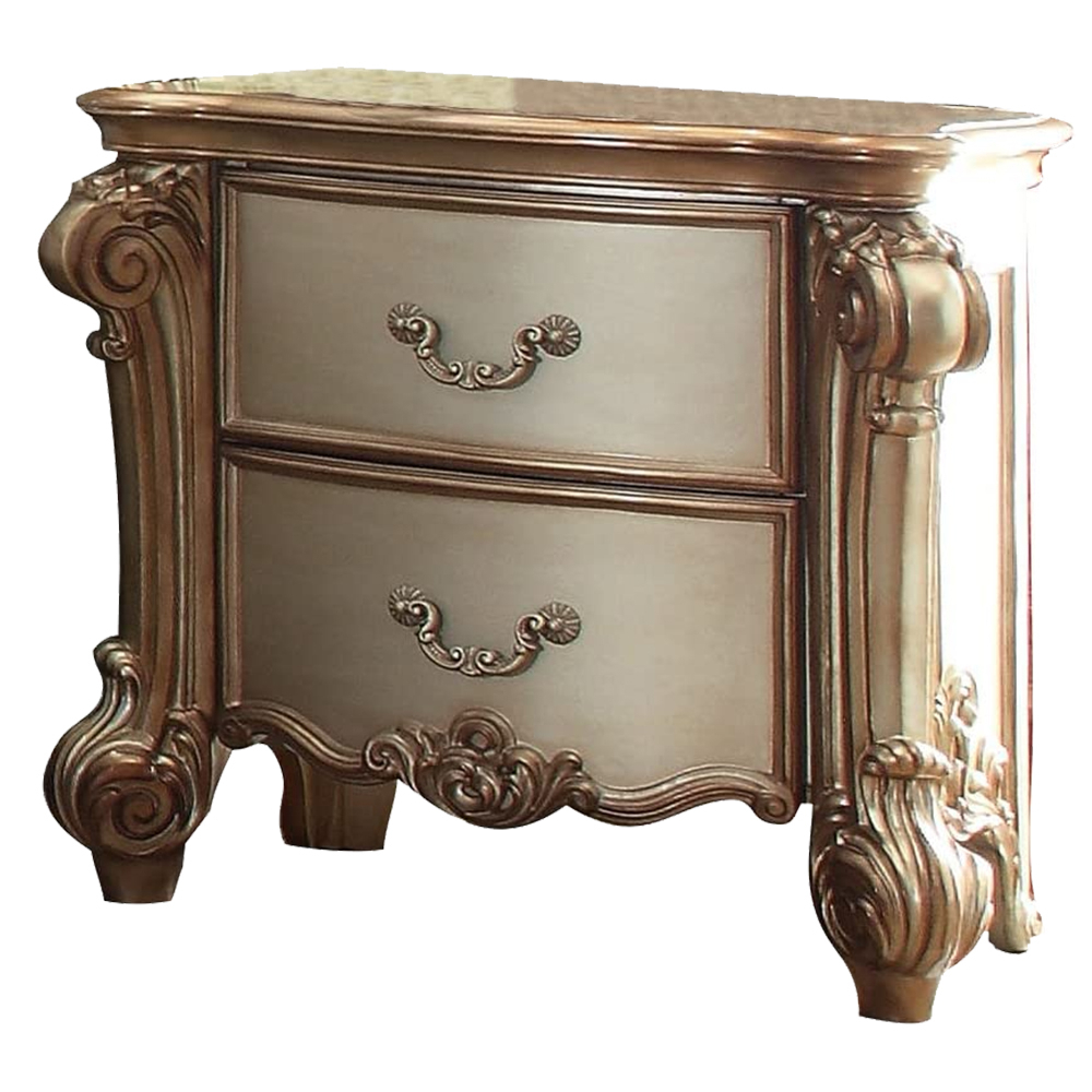 Wooden Nightstand With Two Drawers, Gold And Bone White- Saltoro Sherpi