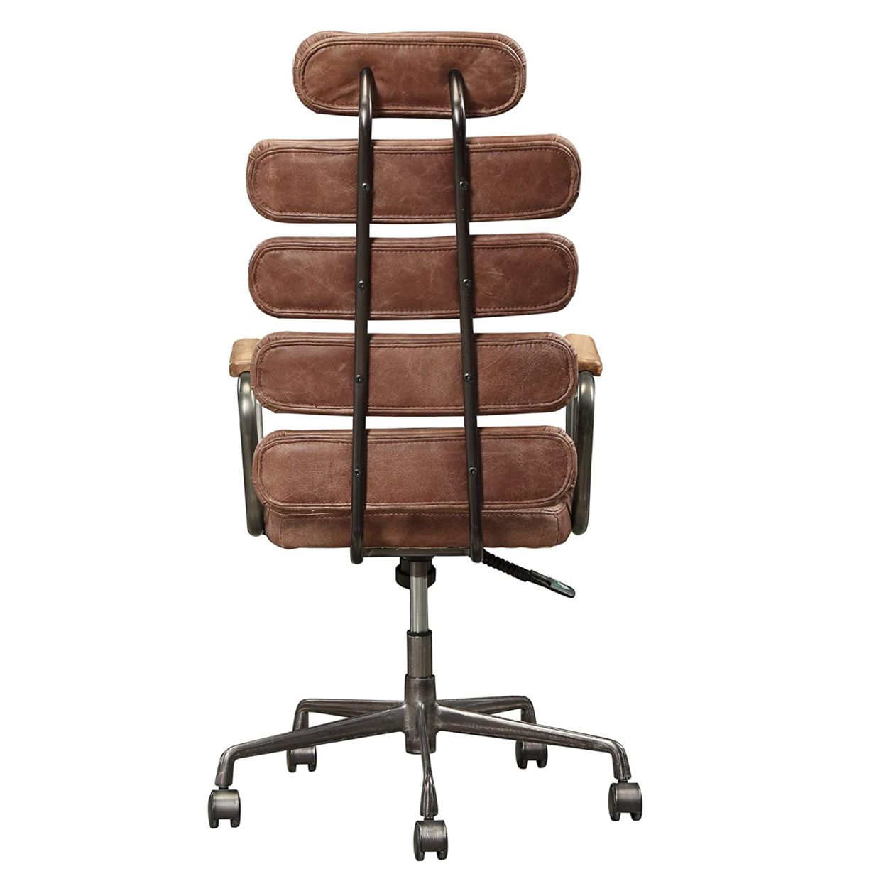 Leatherette Metal Swivel Executive Chair With Five Horizontal Panels Backrest, Brown And Gray- Saltoro Sherpi
