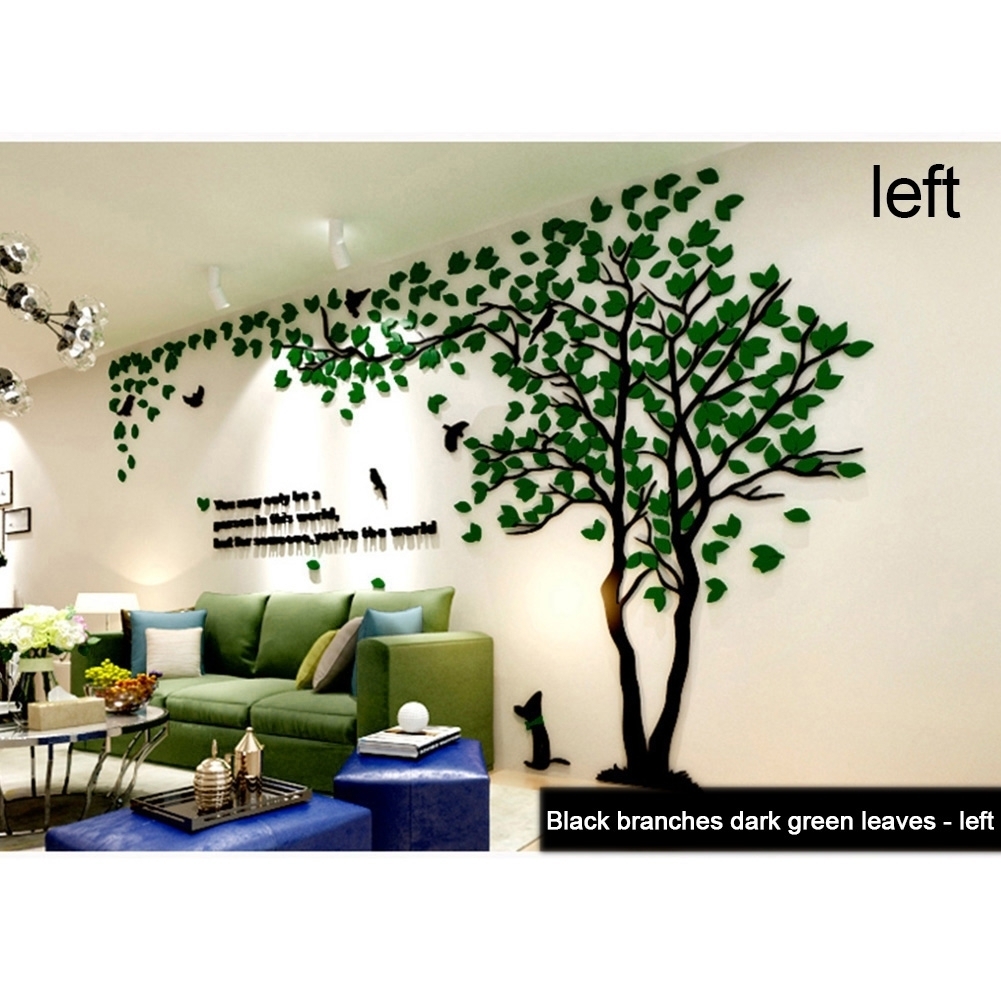 Acrylic Tree Leaves Mirror Wall Sticker DIY Living Room Decals Home Decoration - m