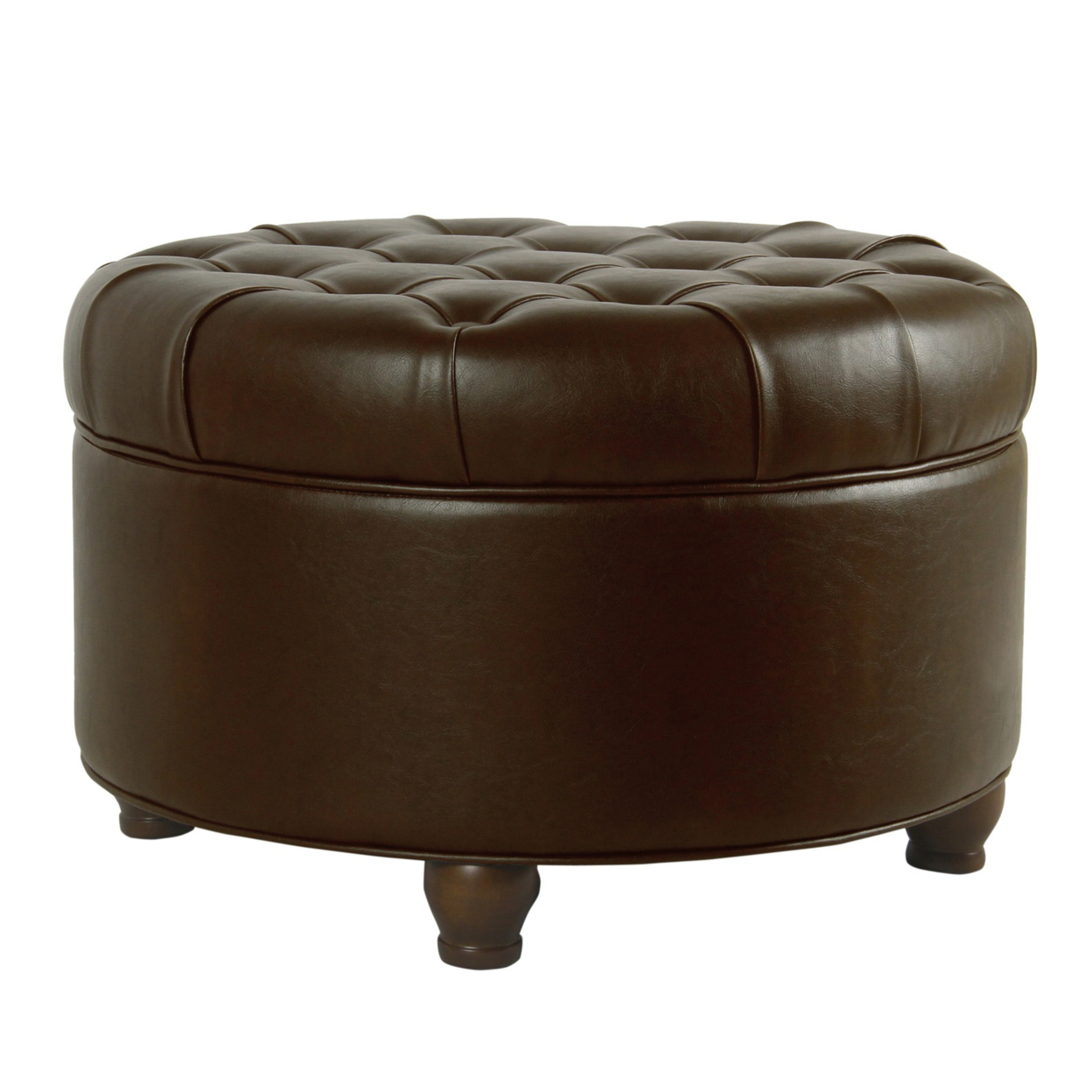 Leatherette Upholstered Wooden Ottoman With Tufted Lift Off Lid Storage, Brown- Saltoro Sherpi