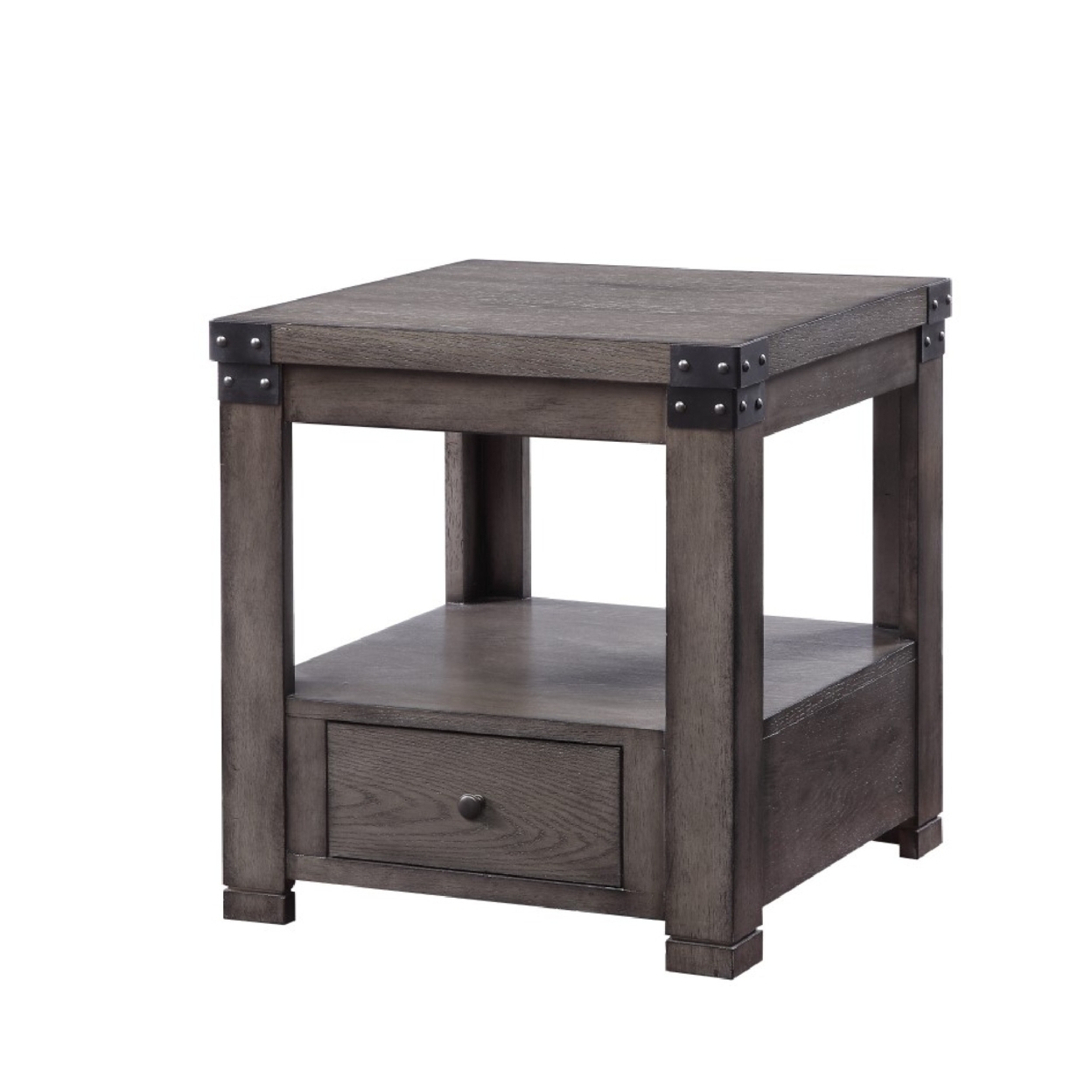 Wooden End Table With Open Bottom Shelf And One Drawer, Gray- Saltoro Sherpi