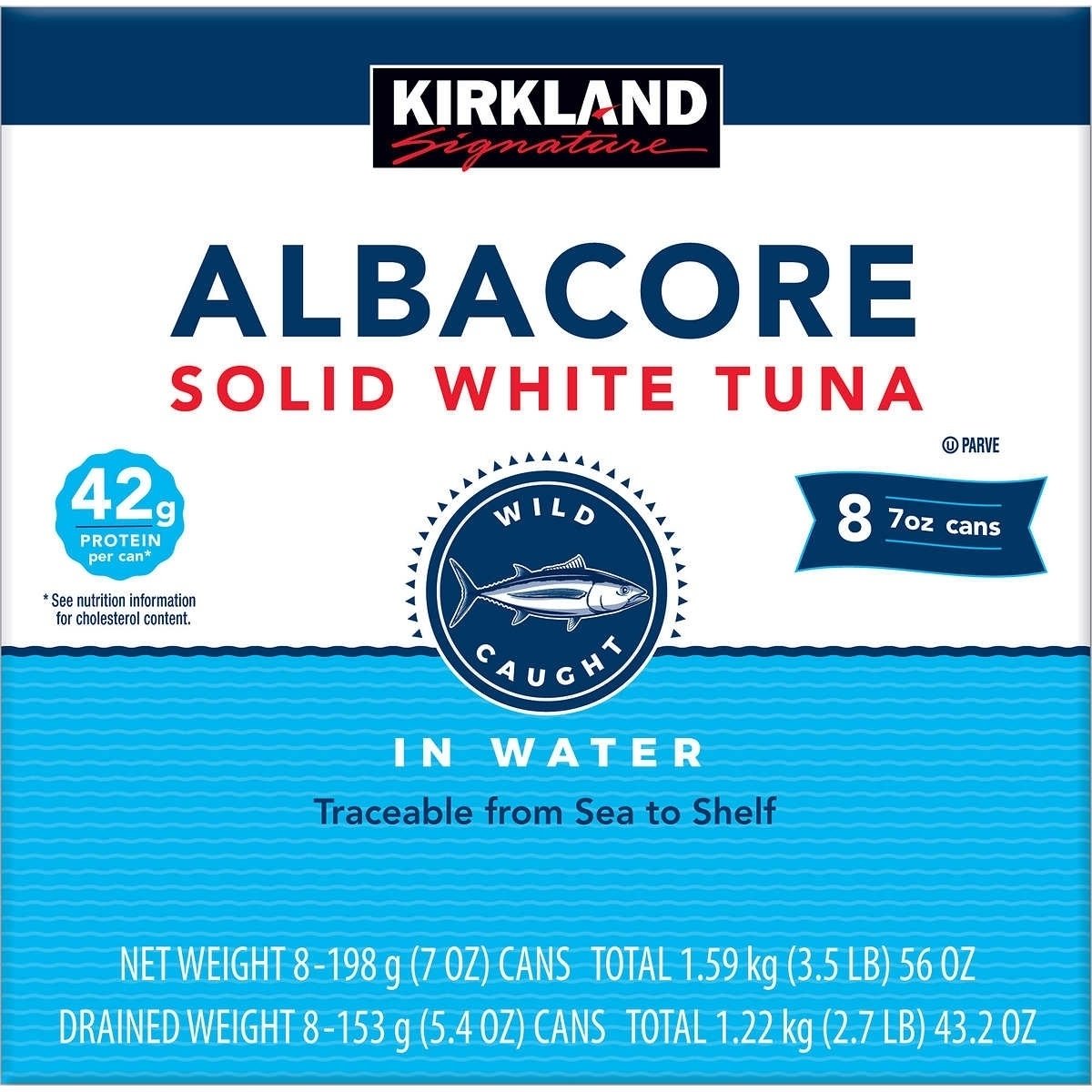 Kirkland Signature Albacore Solid White Tuna In Water, 7 Ounce (Pack Of 8)
