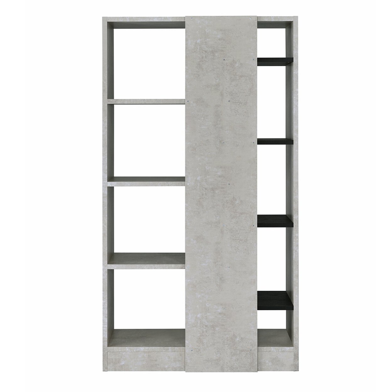 Faux Concrete And Wooden Bookshelf With Open Shelves, Gray And Black- Saltoro Sherpi