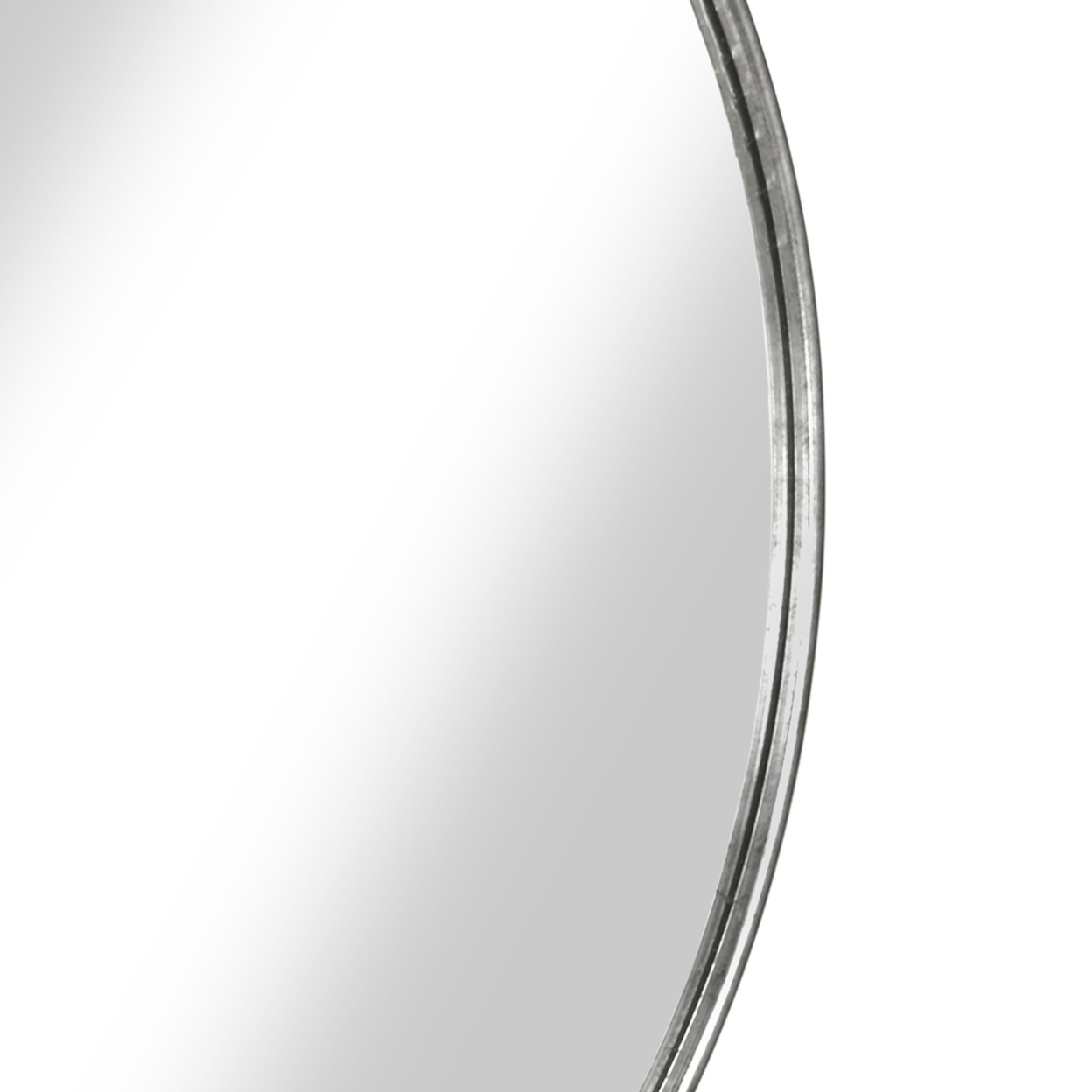 Contemporary Style Round Metal Framed Wall Mirror, Large, Antique Silver- Saltoro Sherpi