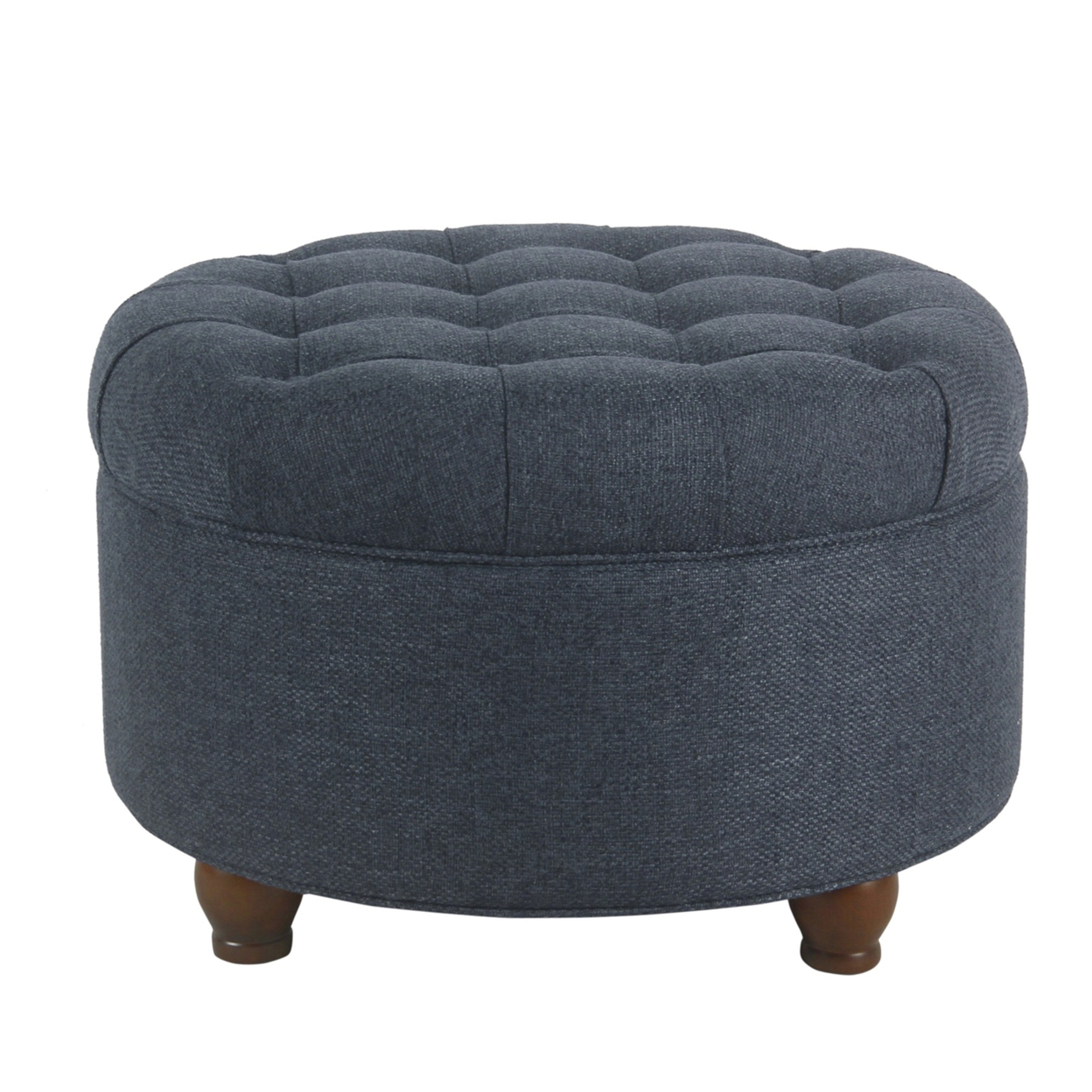 Fabric Upholstered Wooden Ottoman With Tufted Lift Off Lid Storage, Navy Blue- Saltoro Sherpi