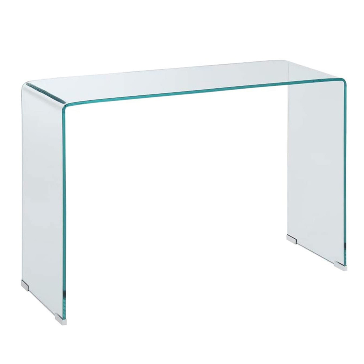 Contemporary Style Minimal Tempered Glass Sofa Table, Clear- Saltoro Sherpi