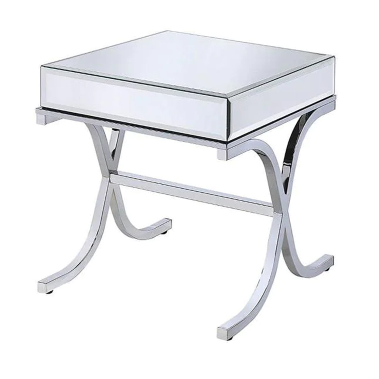 Contemporary Style Metal And Mirror Square End Table, Silver- Saltoro Sherpi