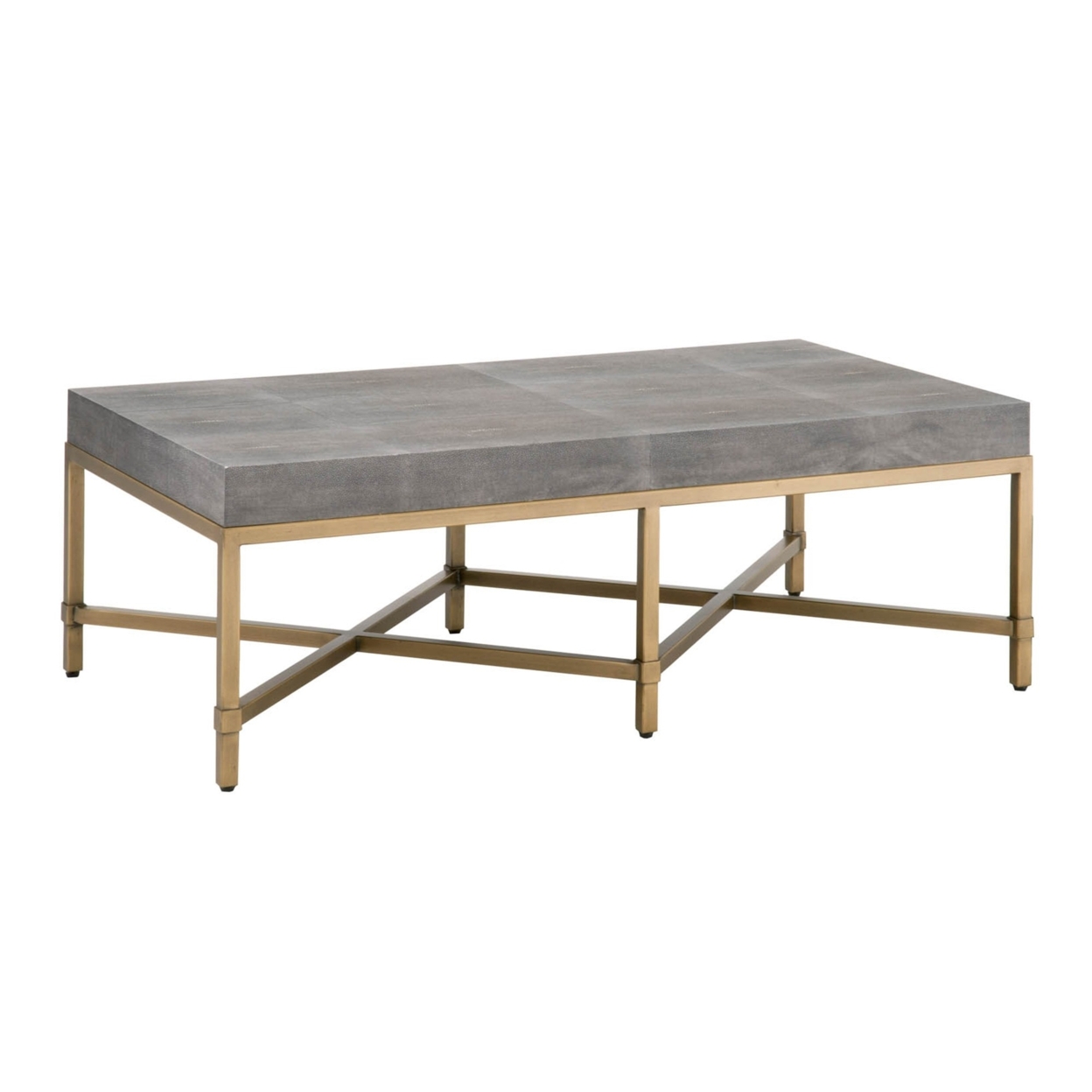 Resin Top Rectangular Coffee Table With Metal Base, Gray And Gold- Saltoro Sherpi