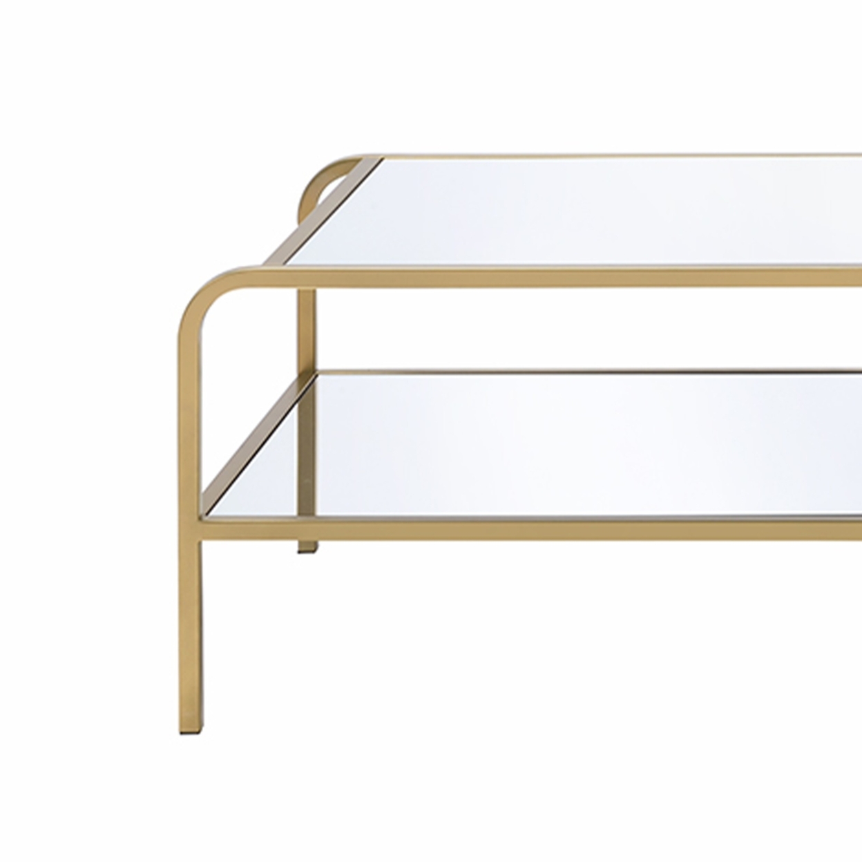 Metal Framed Mirror Coffee Table With Tiered Shelves, Gold And Mirror- Saltoro Sherpi