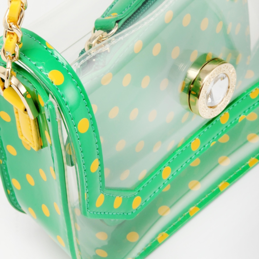 SCORE! Chrissy Small Designer Clear Crossbody Bag - Fern Green And Yellow Gold