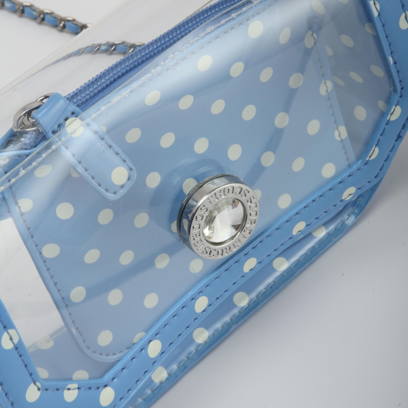 SCORE! Chrissy Small Designer Clear Crossbody Bag - Light Blue And White