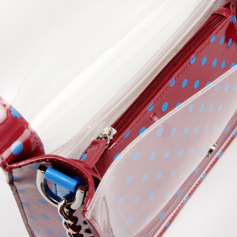 SCORE! Chrissy Small Designer Clear Crossbody Bag - Maroon And Blue