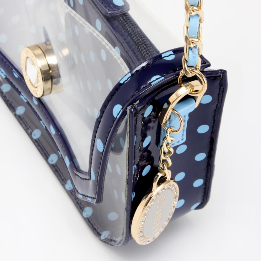 SCORE! Chrissy Small Designer Clear Crossbody Bag - Navy Blue And Light Blue