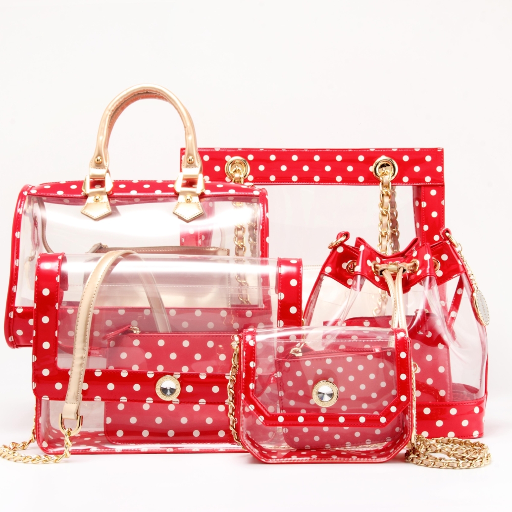 SCORE! Chrissy Small Designer Clear Crossbody Bag - Red And Gold