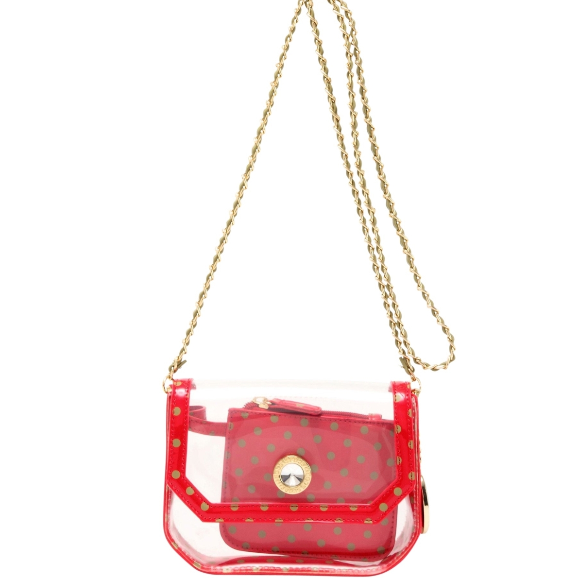 SCORE! Chrissy Small Designer Clear Crossbody Bag - Red And Olive Green