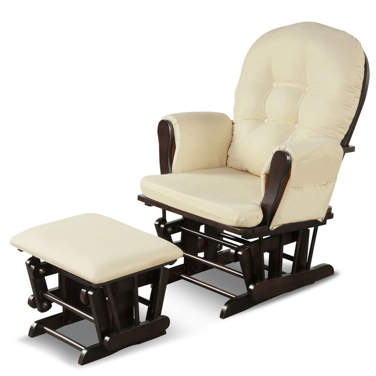Glider And Ottoman Cushion Set Wood Baby Nursery Rocking Chair - Beige