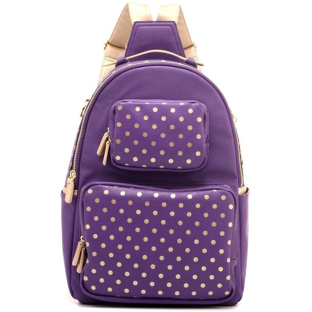 SCORE! Natalie Michelle Medium Polka Dot Designer Backpack - Purple And Gold