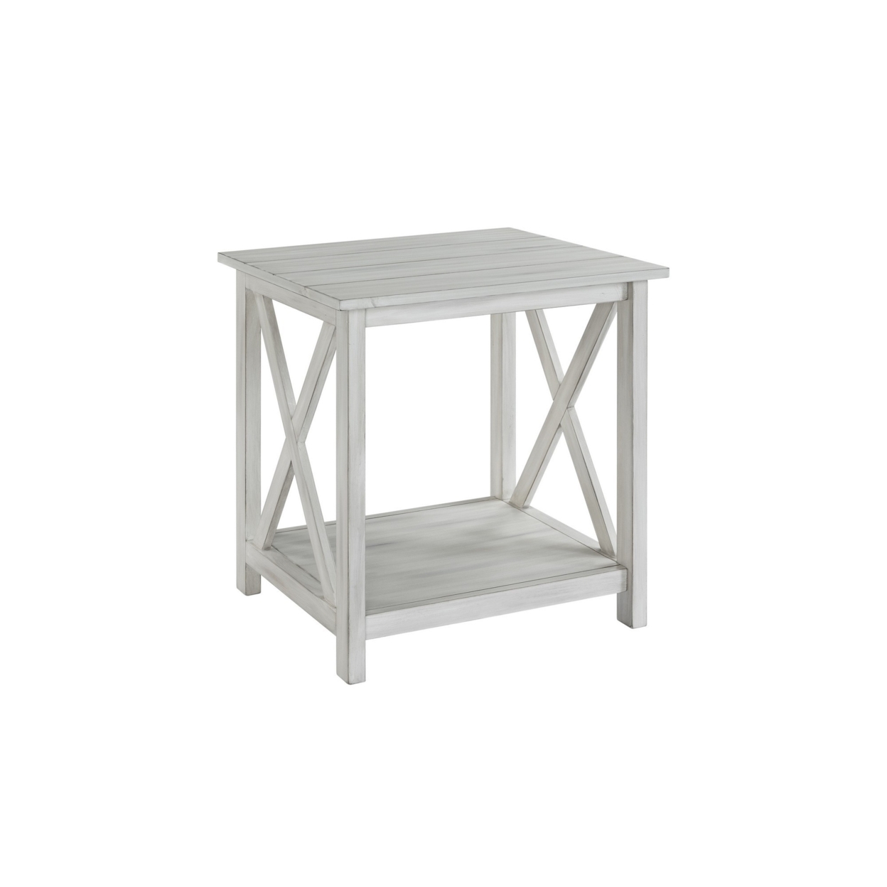 1 Open Shelf Wooden End Table With X Shaped Accents, White- Saltoro Sherpi