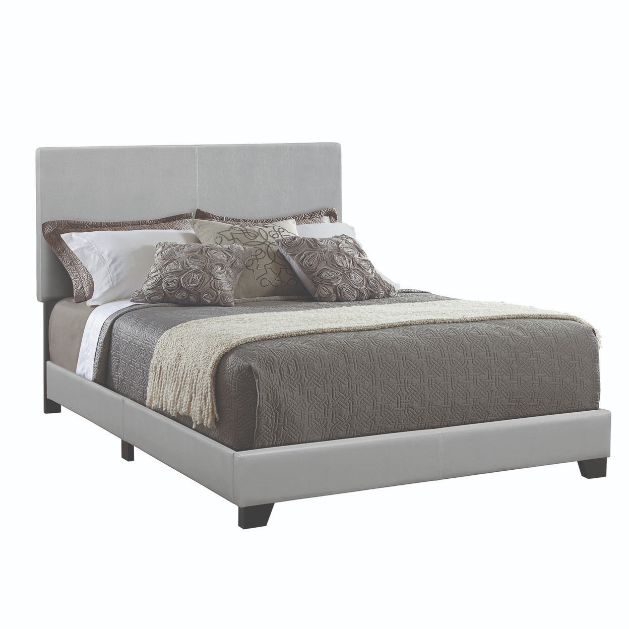 Leather Upholstered Full Size Platform Bed, Gray- Saltoro Sherpi