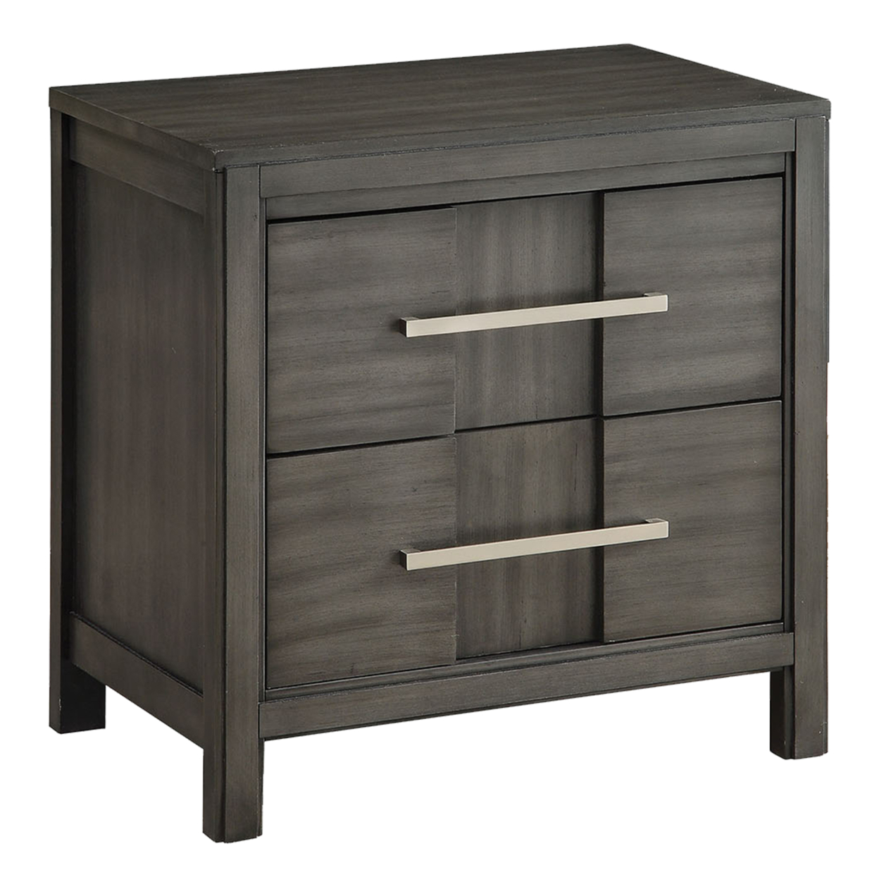 Transitional Solid Wood Night Stand With Two Drawers, Gray- Saltoro Sherpi