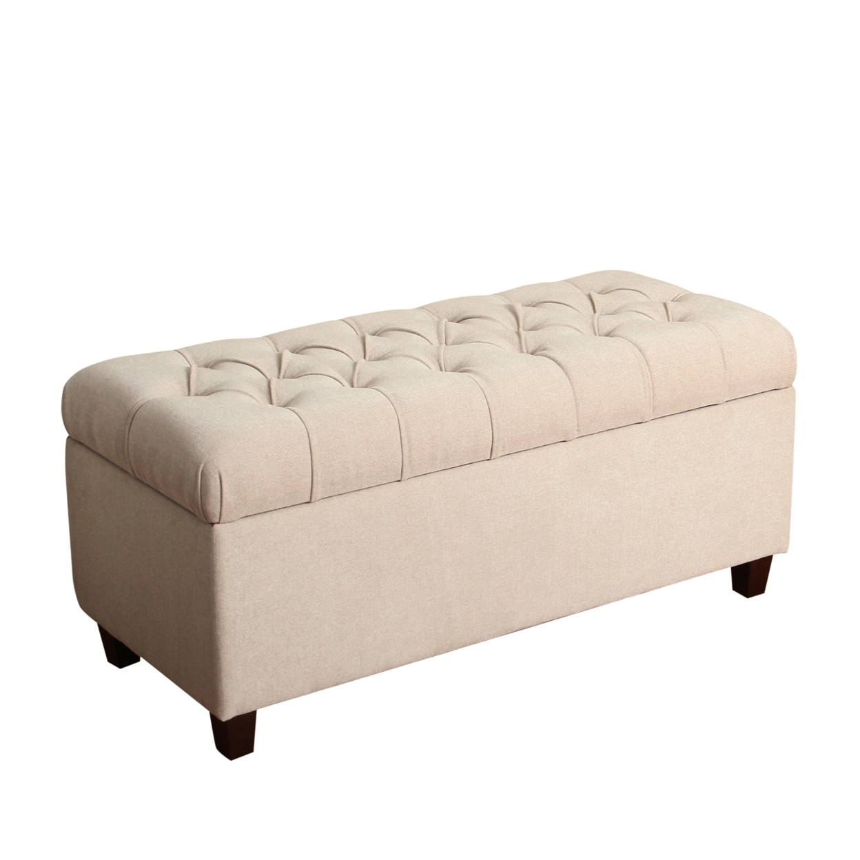Fabric Upholstered Button Tufted Wooden Bench With Hinged Storage, Cream And Brown- Saltoro Sherpi