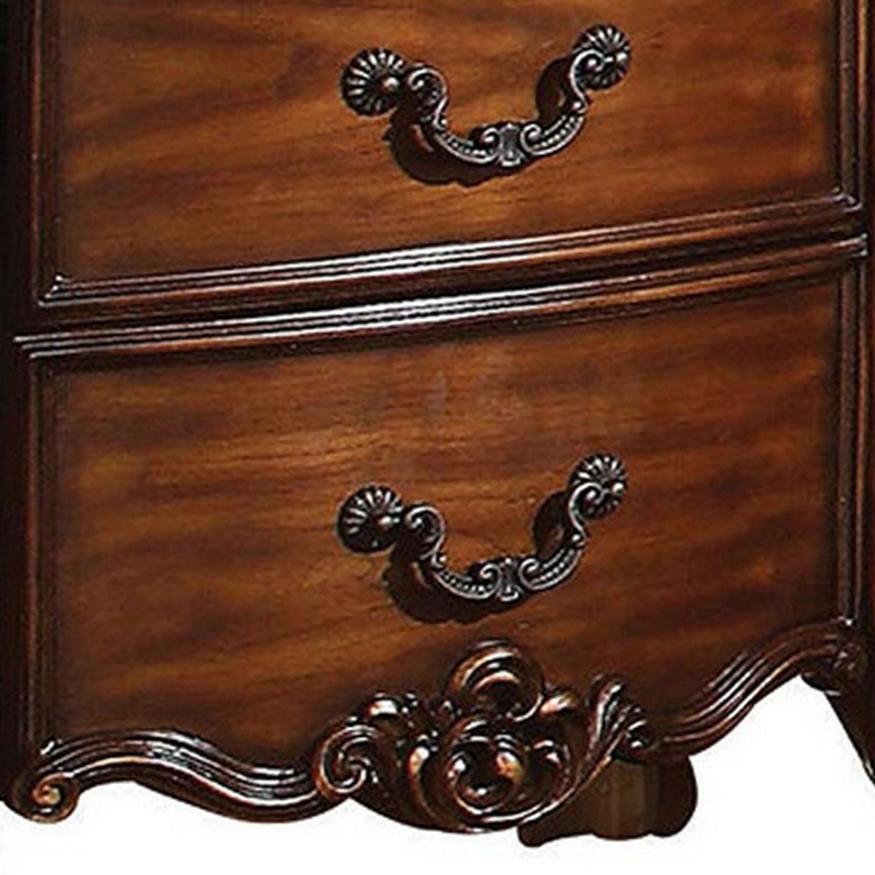 Traditional Style Wooden Nightstand With Two Drawers, Cherry Brown- Saltoro Sherpi