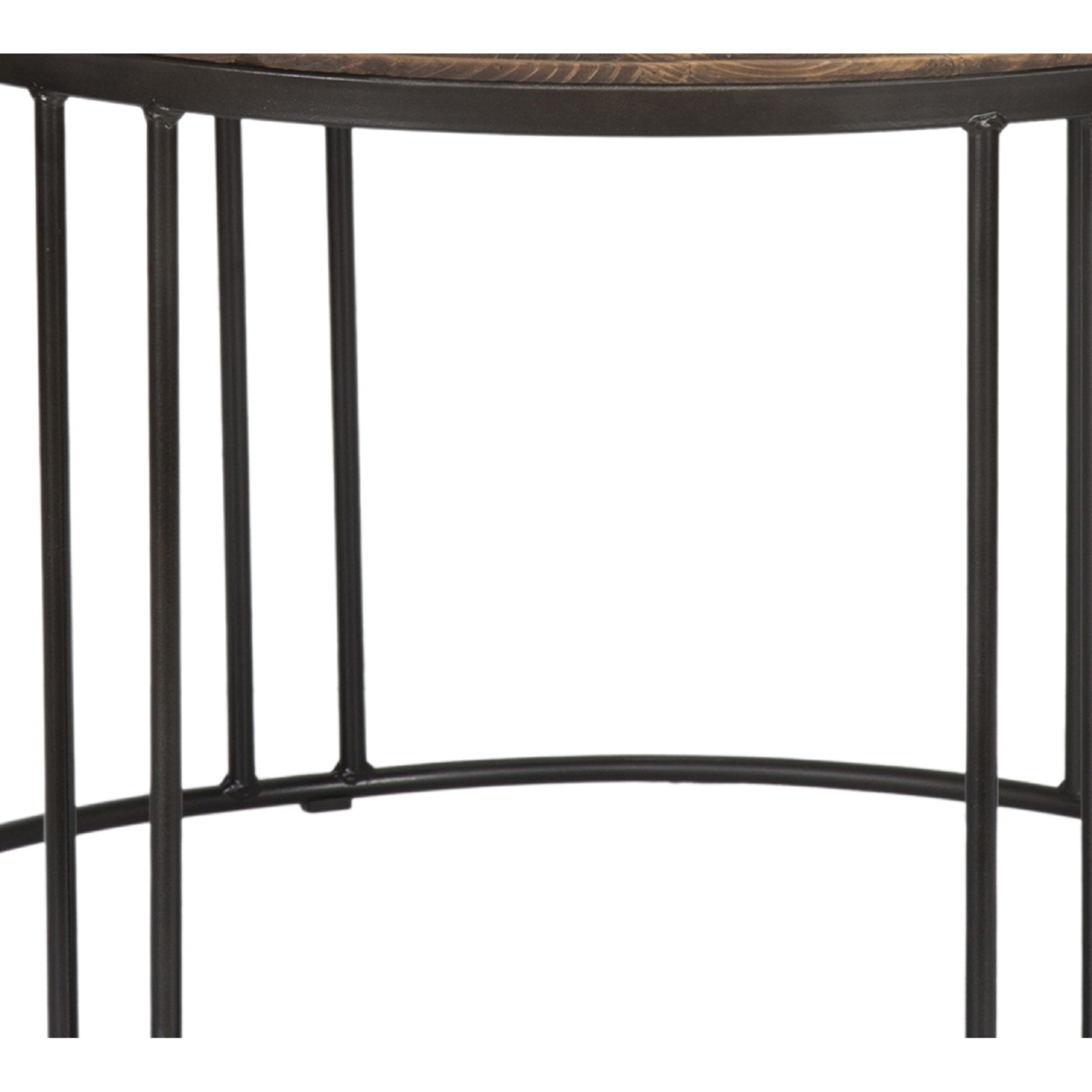 Iron Framed Round Coffee Table With Wooden Top, Brown And Black- Saltoro Sherpi