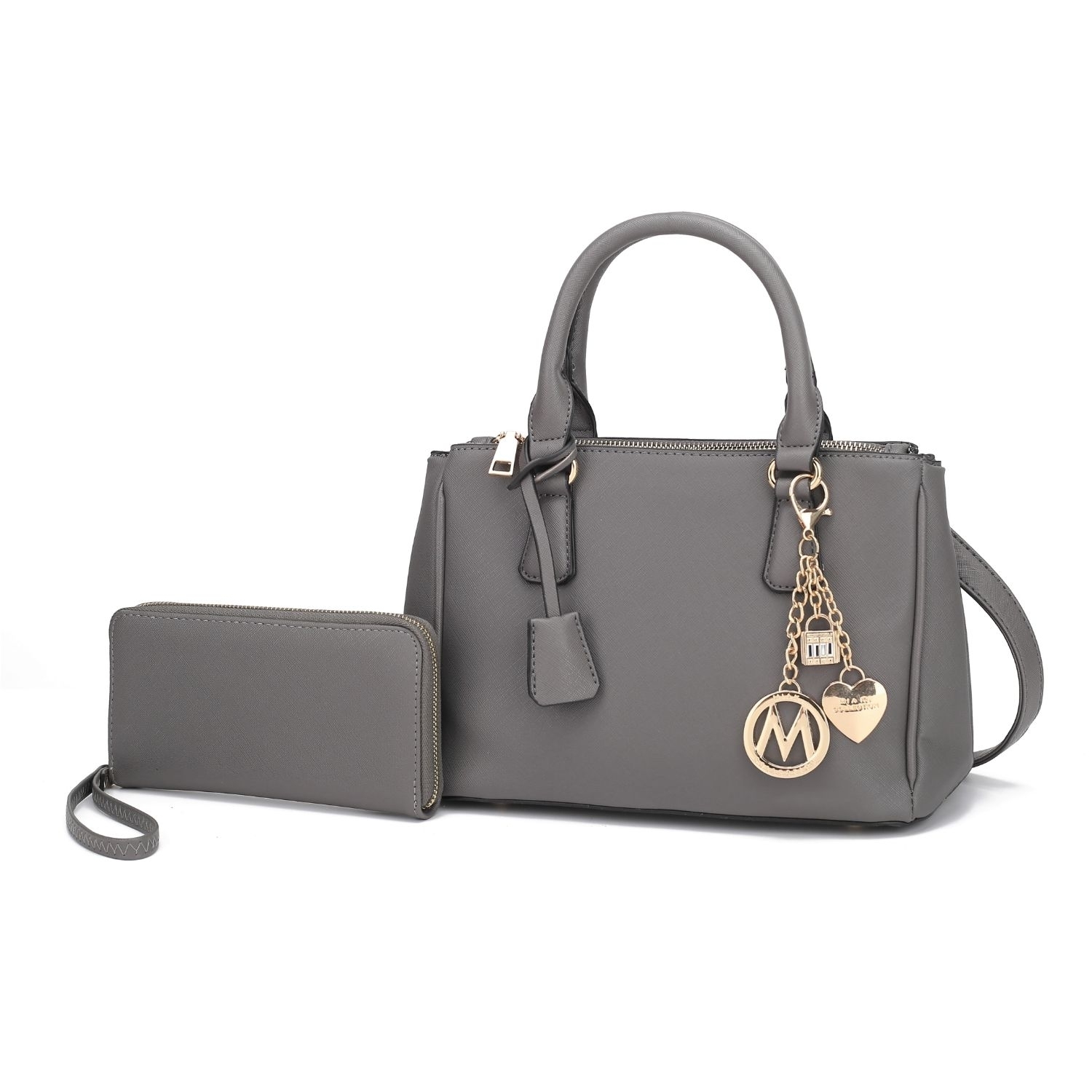MKF Collection Cassandra Multi Compartment Satchel Handbag With Wallet By Mia K. - Charcoal