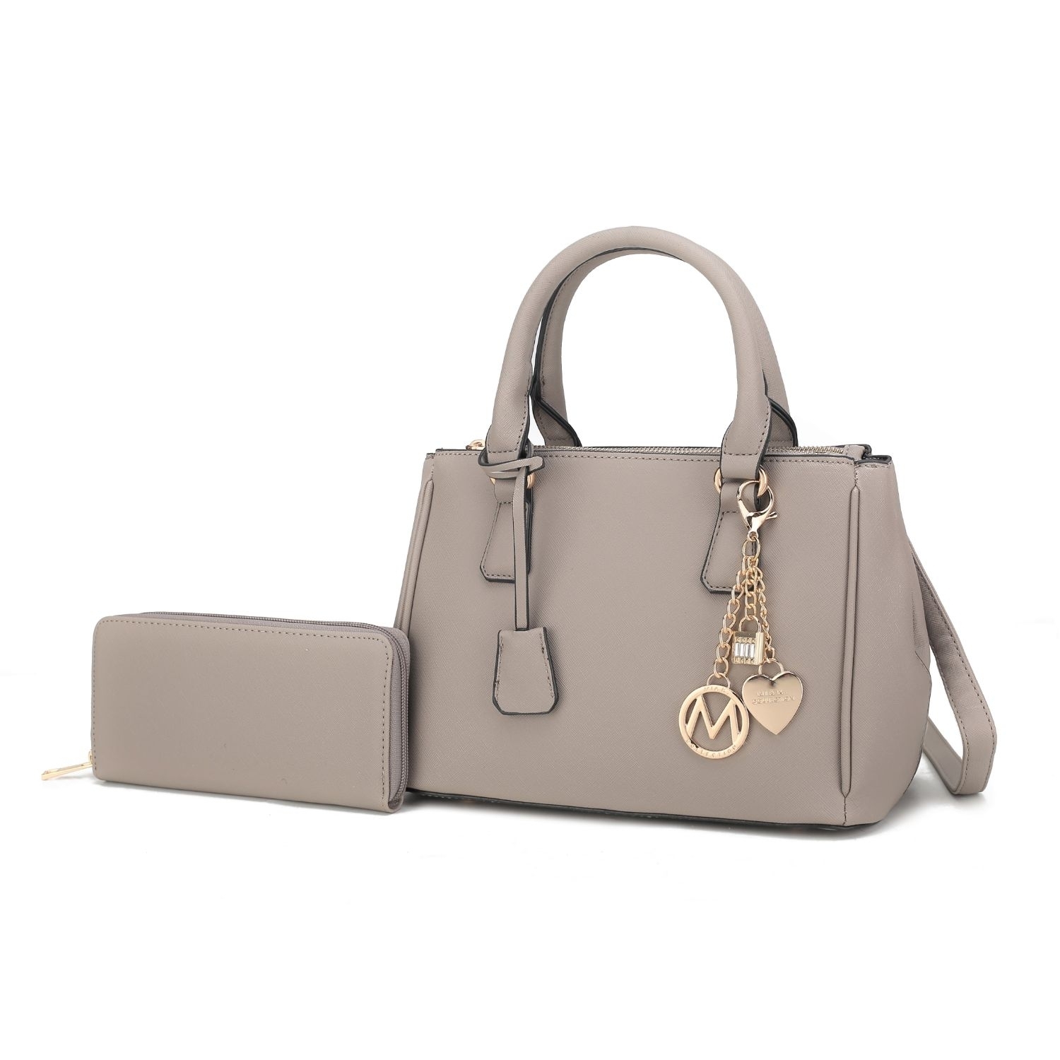 MKF Collection Cassandra Multi Compartment Satchel Handbag With Wallet By Mia K. - Grey