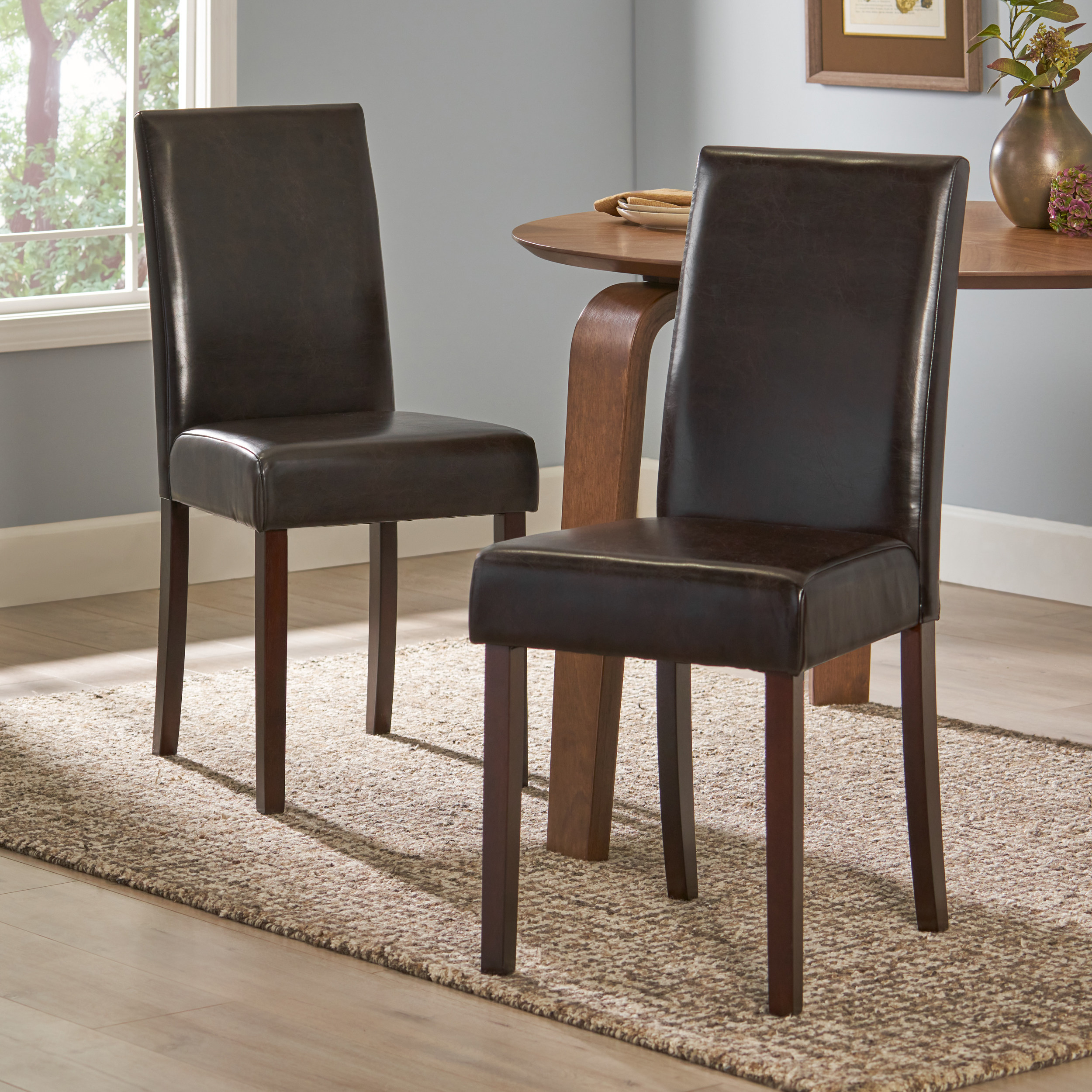 Esteban Brown Leather Parson Dining Chairs (Set Of 2)