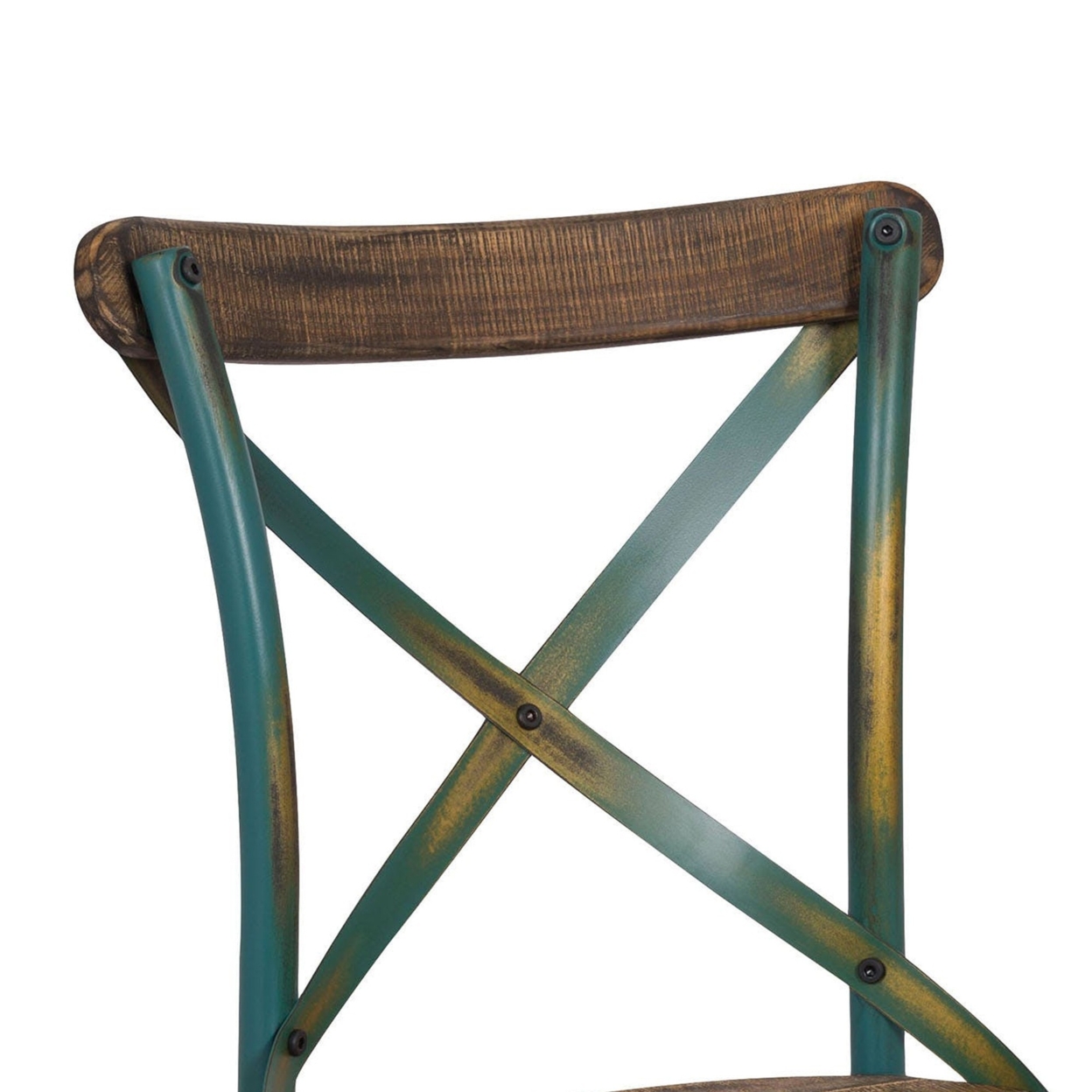 Industrial Style Wooden And Metal Frame Side Chair, Brown And Turquoise- Saltoro Sherpi