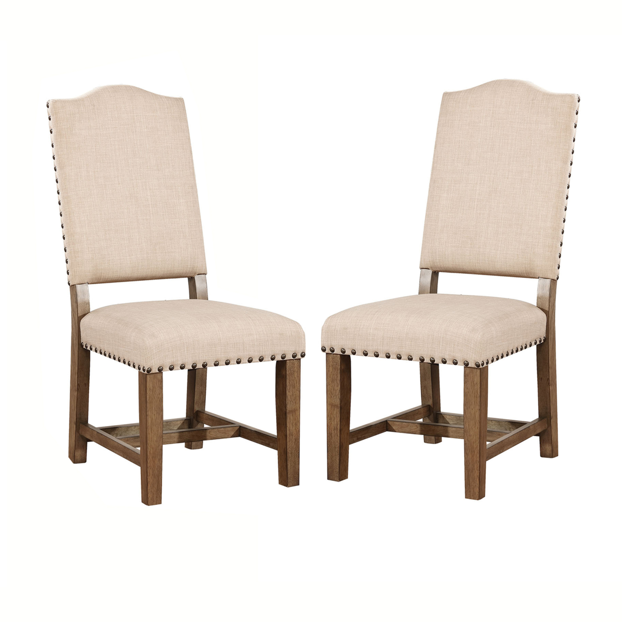 Fabric Upholstered Solid Wood Side Chair, Pack Of Two, Beige And Brown- Saltoro Sherpi