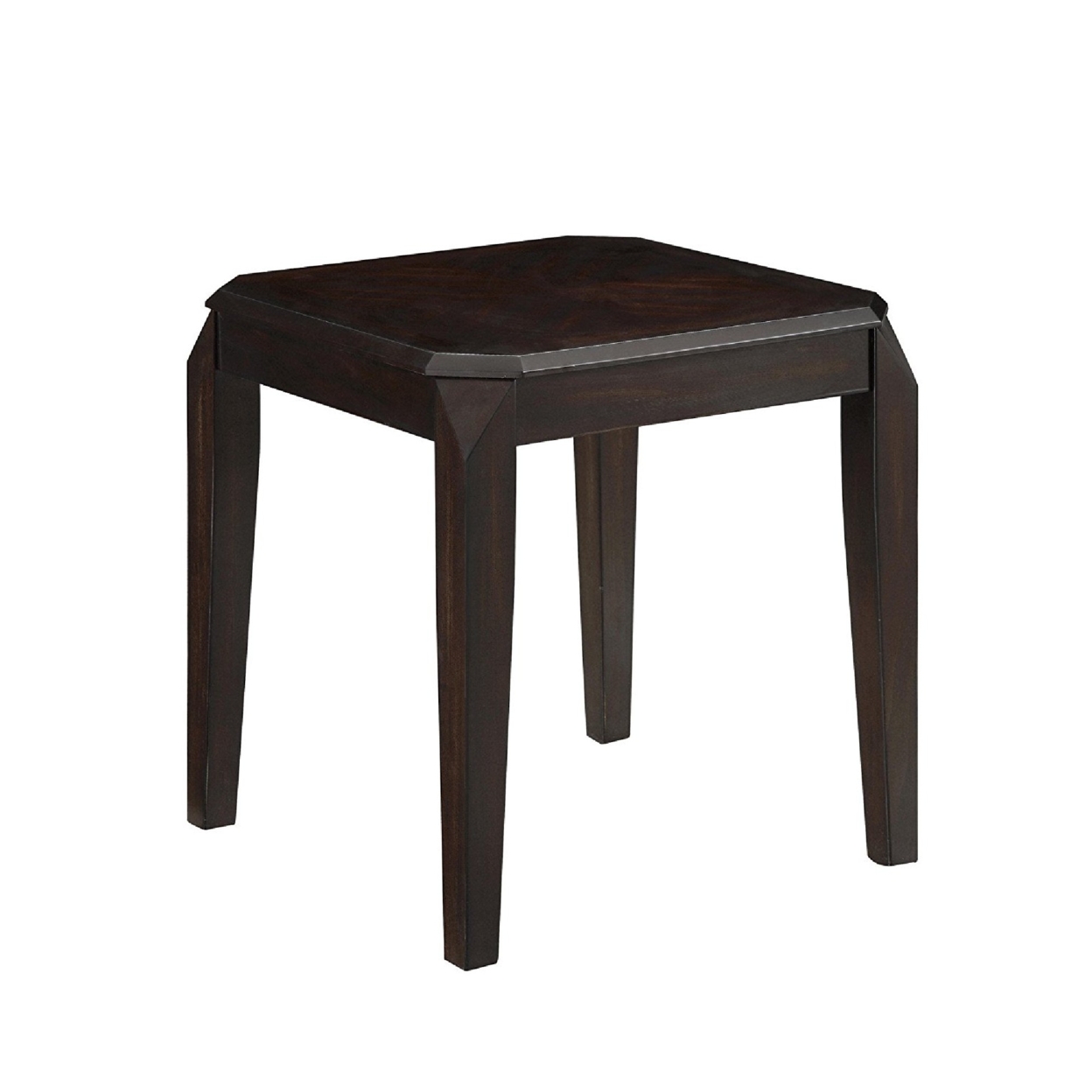 Solid Wooden End Table With Beveled Corners, Walnut Brown- Saltoro Sherpi